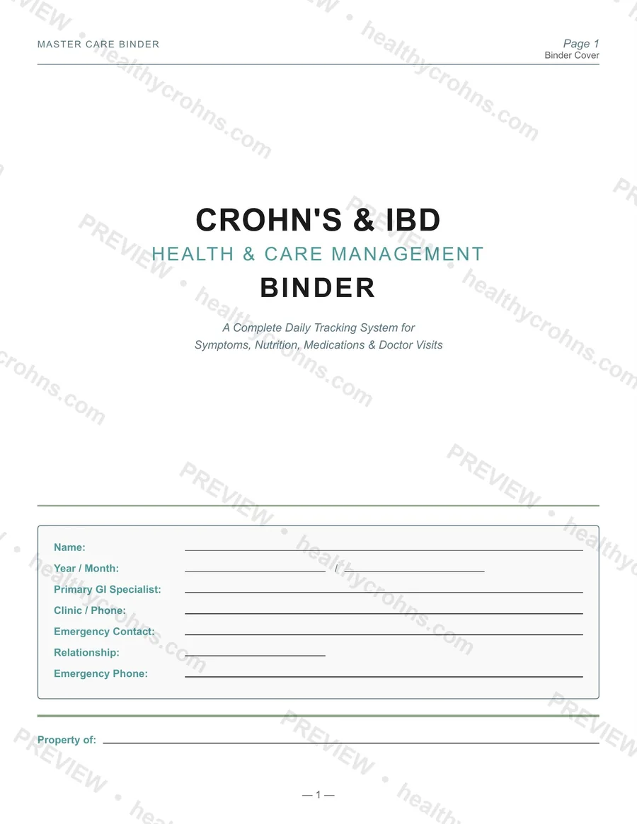 Care binder page: Binder cover and emergency contacts